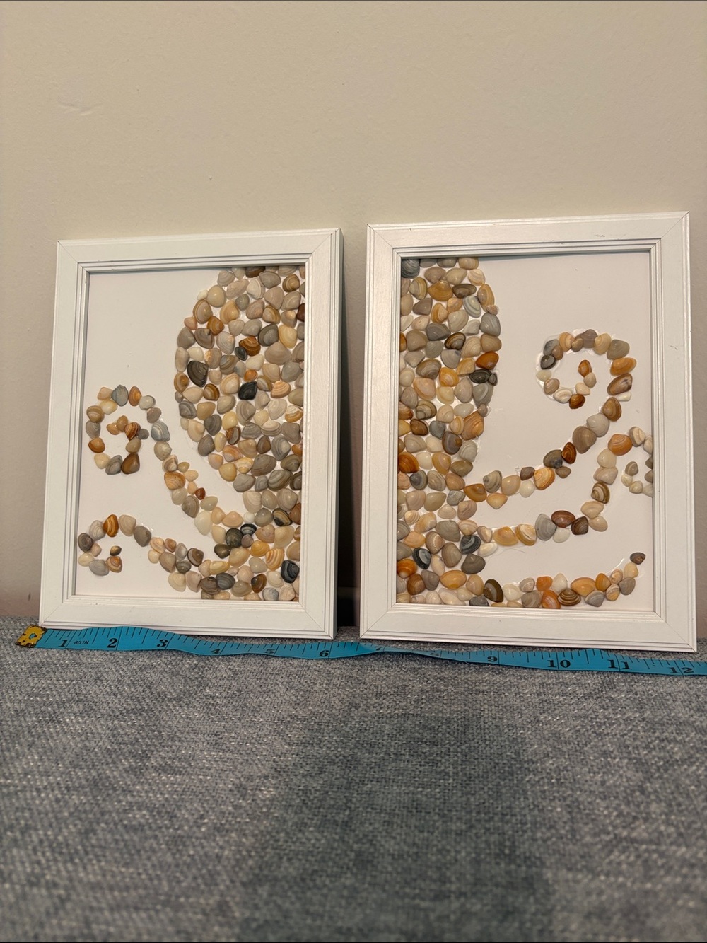 Handmade Framed Seashell Octopus Wall Art - Beige and Gray
